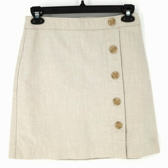 Ann Taylor Skirt Womens 6 Beige Woven Lined Button Detail Back Zip Short Office - Picture 1 of 8